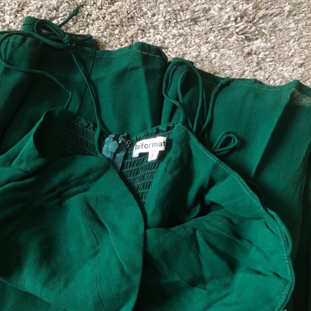 BEST NEW Reformation Juliette Midi Dress Sz8 Emerald Green Cocktail Party - Picture 6 of 9